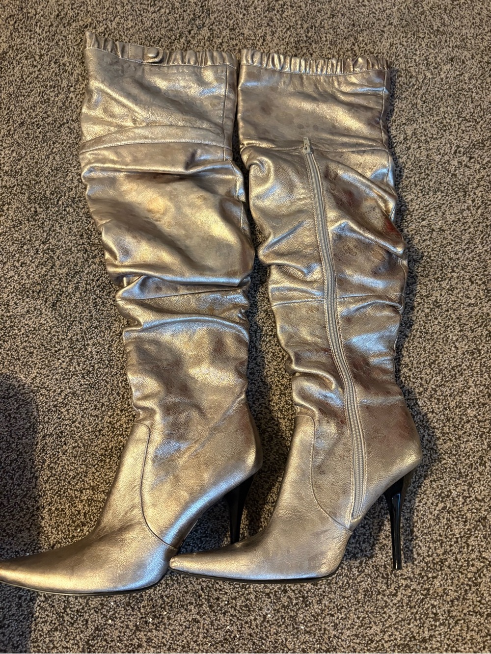 Bronx Metallic Silver Over-the-Knee Stiletto Boots